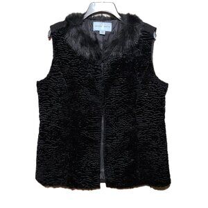 Jaclyn Smith L Vest Women's  Faux Fur Soft Black Fuzzy Sleeveless Jacket